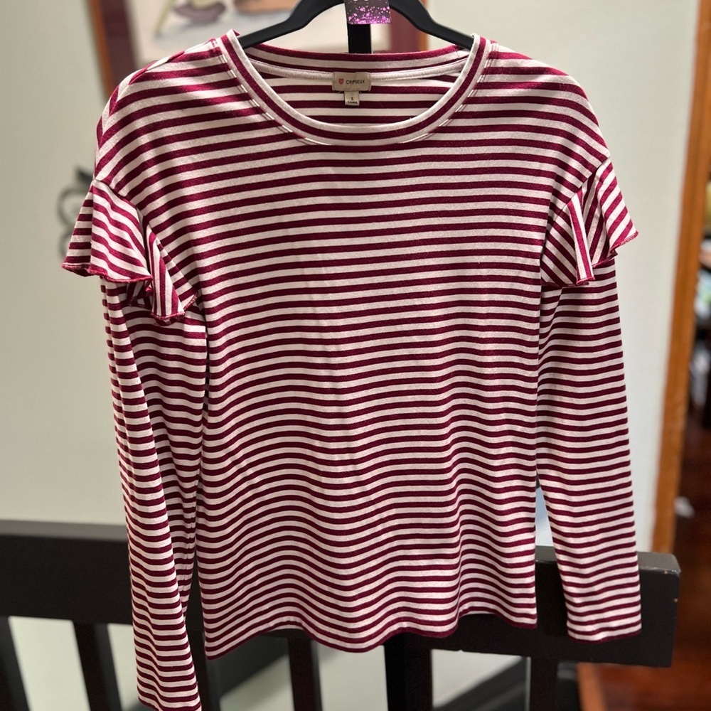 Daniel Cremieux Burgundy and White Striped Top #034